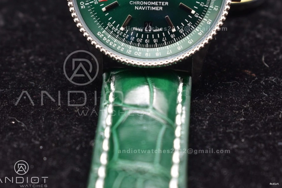 Edition  41mm Navitimer 1:1 Dial Leather Green Best TF A2824 on 0425